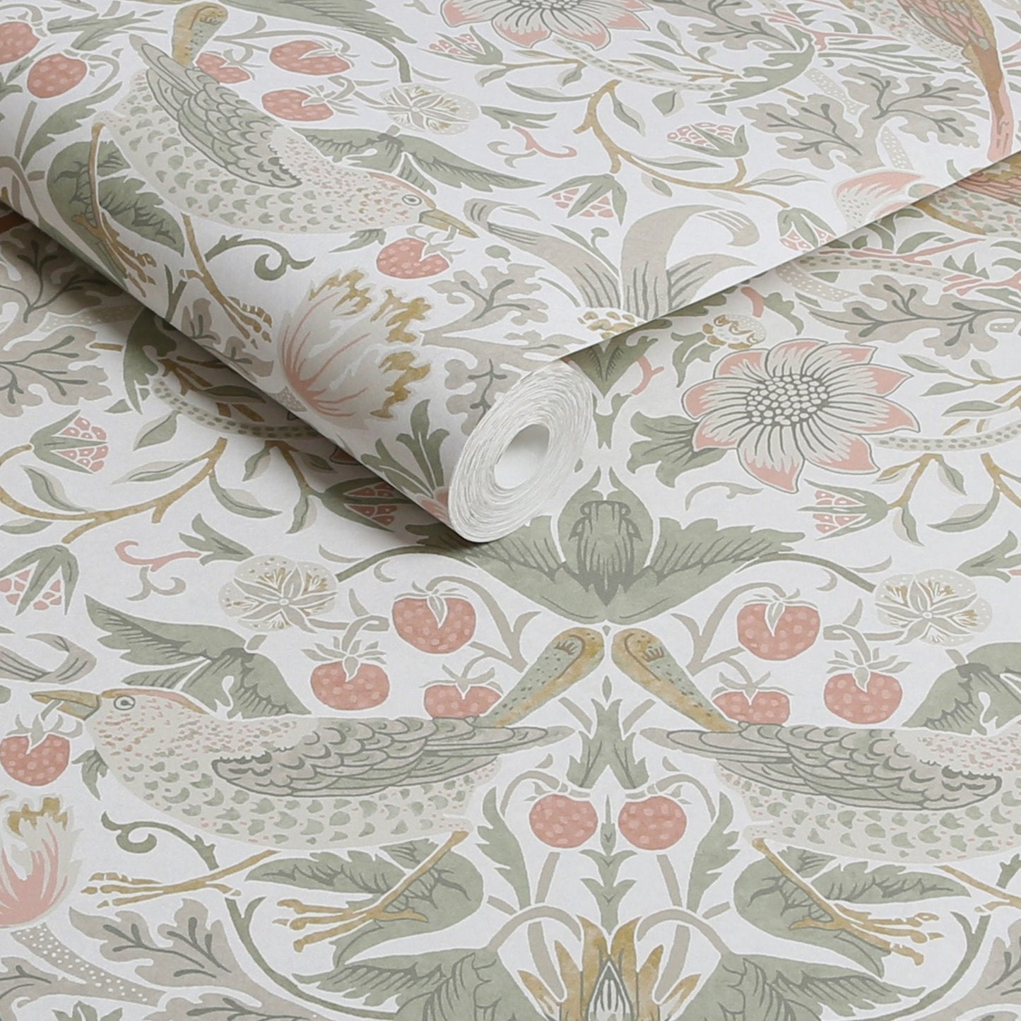 Strawberry Thief Wallpaper - Sage & Pink - 124233 - William Morris AH - Premier Wallcovering