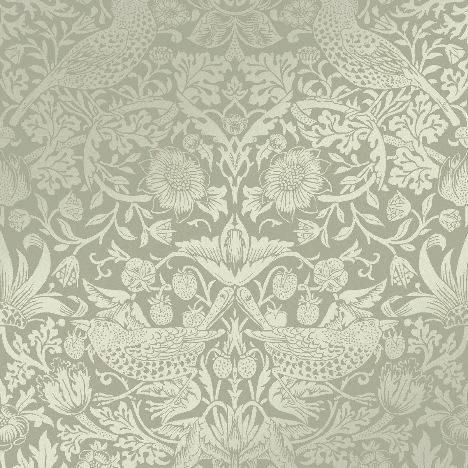 Strawberry Thief Fibrous Wallpaper - Sage - 124237 - William Morris AH - Premier Wallcovering