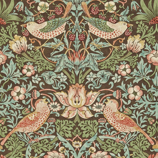 Strawberry Thief Wallpaper - Chocolate/Slate - Morris & Co - 216868
