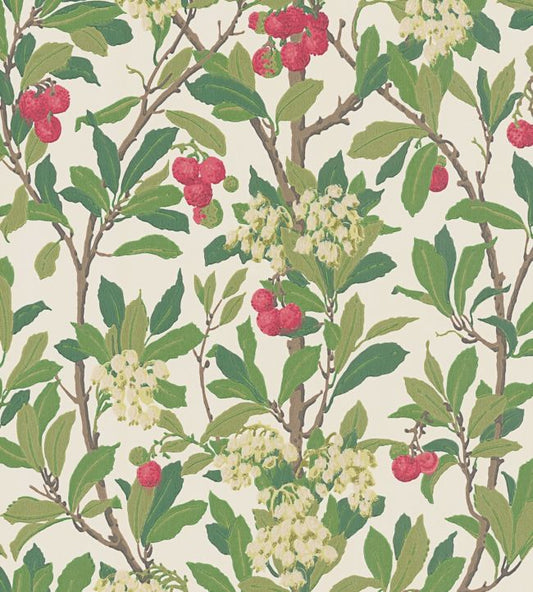 Strawberry Tree Wallpaper - Olive, Red & Leaf Green on White - 100/10049 - Cole & Son - Premier Wallcovering