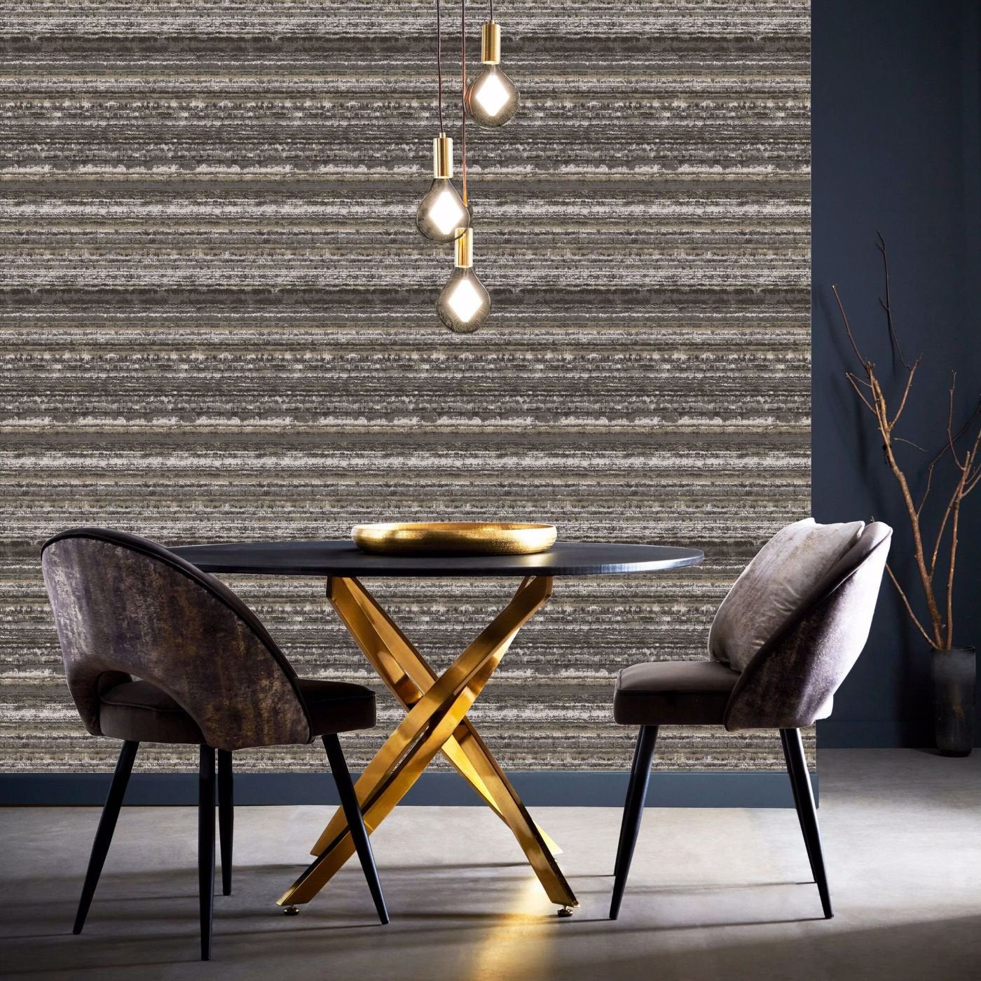 Striatus Wallpaper - Charcoal/Gilver - Clarke & Clarke - W0211/01 - Premier Wallcovering