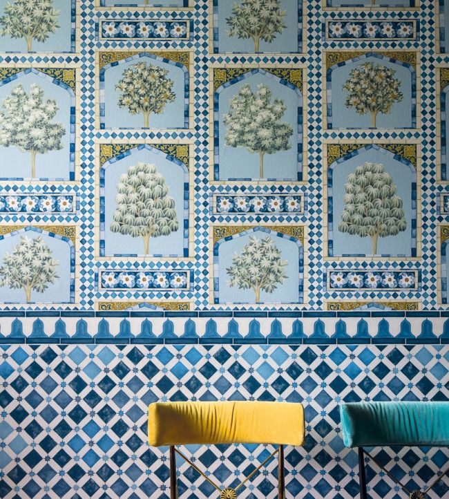 Sultans Palace Wallpaper - China Blue & Ochre - 113/10029 - Cole & Son - Premier Wallcovering