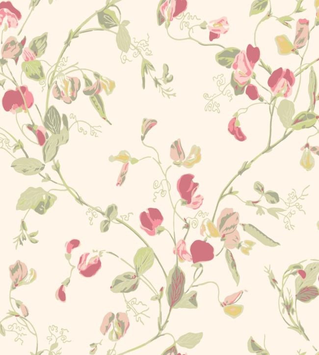 Sweet Pea Archive Anthology Wallpaper - Coral & Olive on Cream - 100/6028 - Cole & Son - Premier Wallcovering