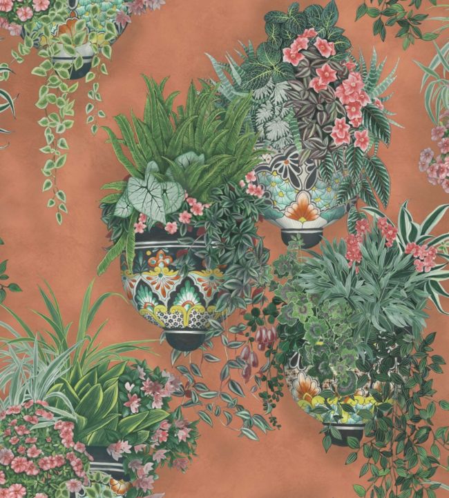 Talavera Wallpaper - Rose & Spring Greens on Terracotta - 117/9025 - Cole & Son - Premier Wallcovering