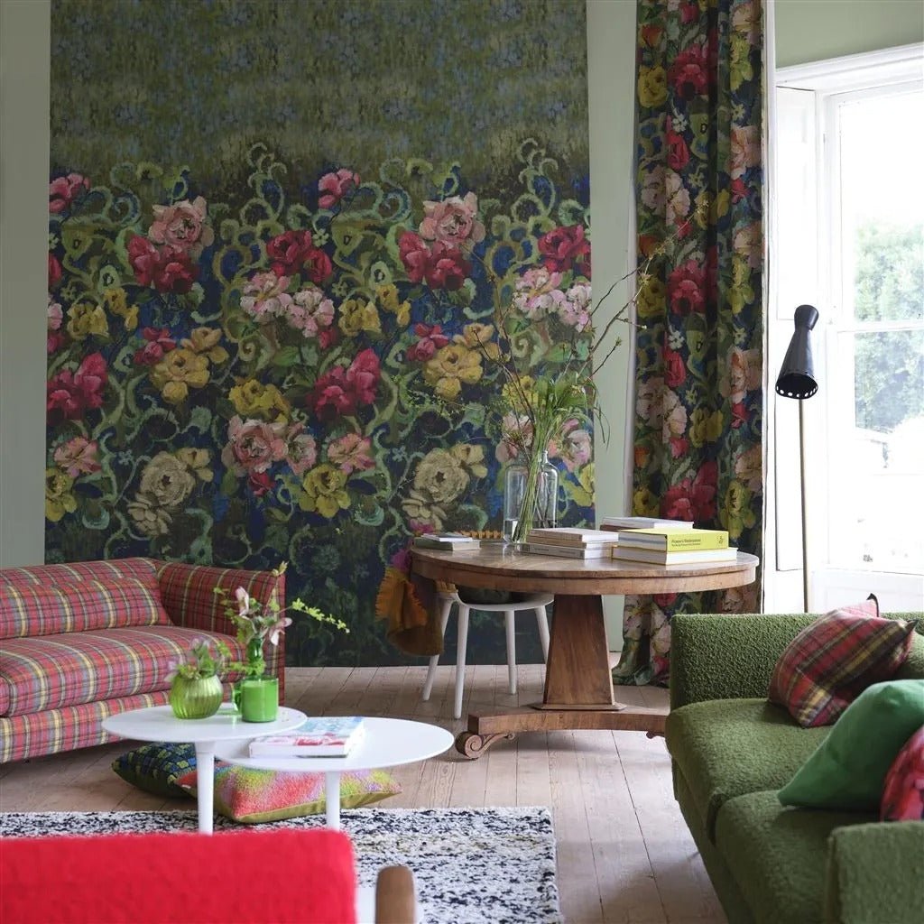 Tapestry Flower Wallpaper - Vintage Green - PDG1153/01 - Designers Guild