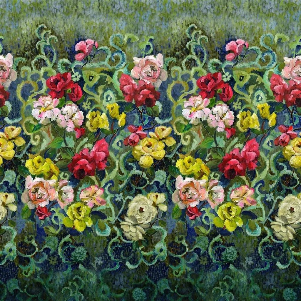 Tapestry Flower Wallpaper - Vintage Green - PDG1153/01 - Designers Guild