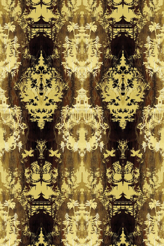 Temples In The Sky Velvet Fabric - Yellow - Timorous Beasties - DIGI/TMPL/CE61/03 - Premier Wallcovering