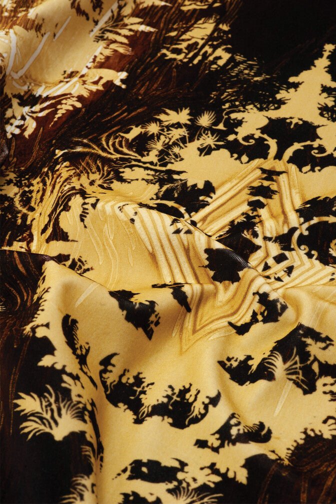 Temples In The Sky Velvet Fabric - Yellow - Timorous Beasties - DIGI/TMPL/CE61/03 - Premier Wallcovering