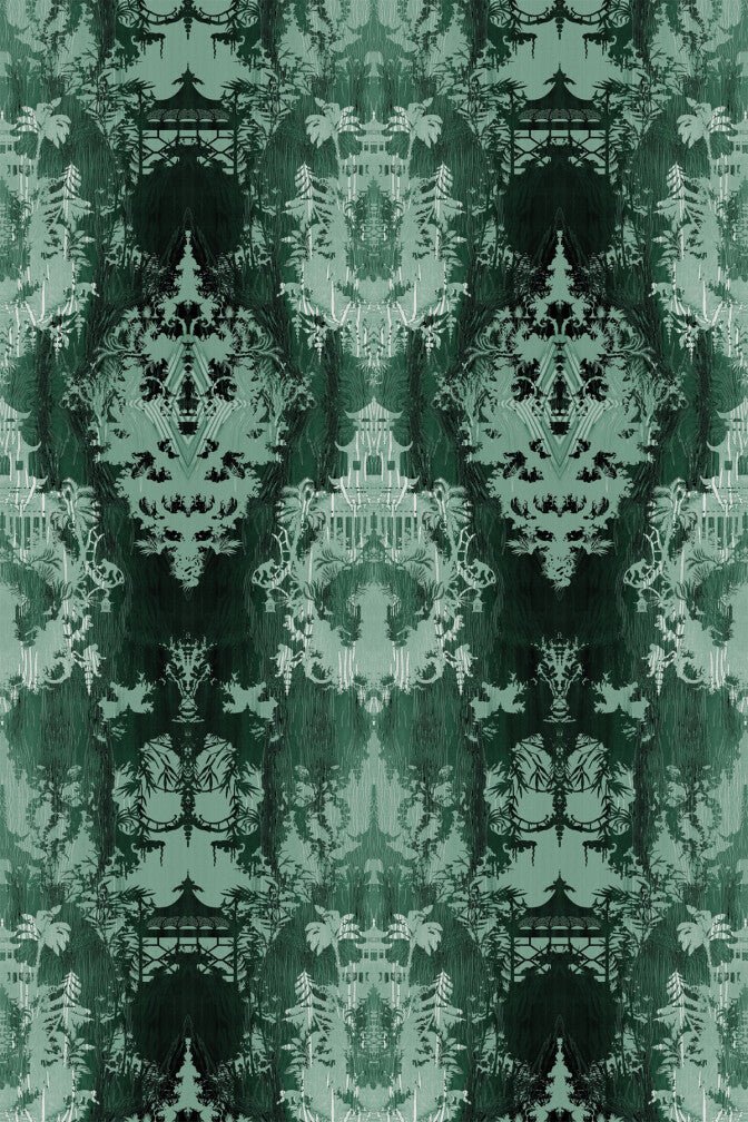 Temples In The Sky Velvet Fabric - Green - Timorous Beasties - DIGI/TMPL/CE61/01 - Premier Wallcovering