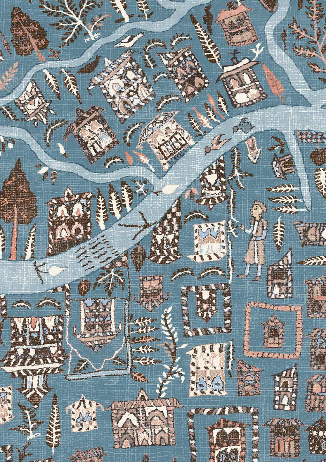 The Map Maxi Wallpaper - Blue Almond - Lewis & Wood - Premier Wallcovering