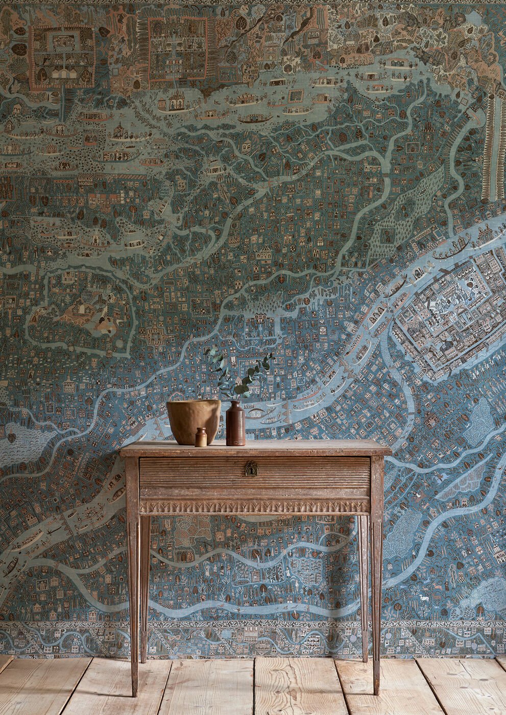 The Map Maxi Wallpaper - Blue Almond - Lewis & Wood - Premier Wallcovering