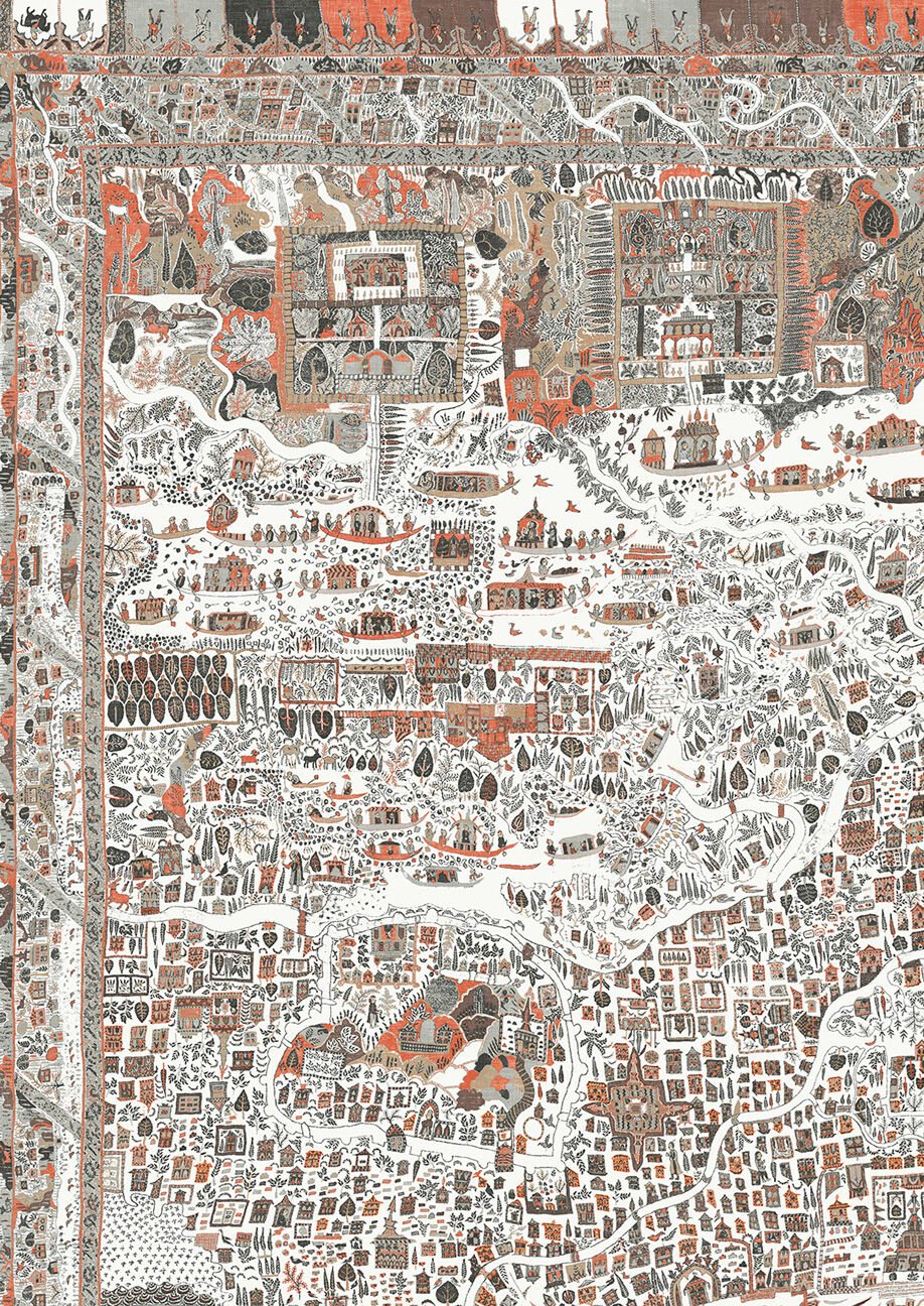 The Map Mini Wallpaper - Satsuma Soot - Lewis & Wood - Premier Wallcovering