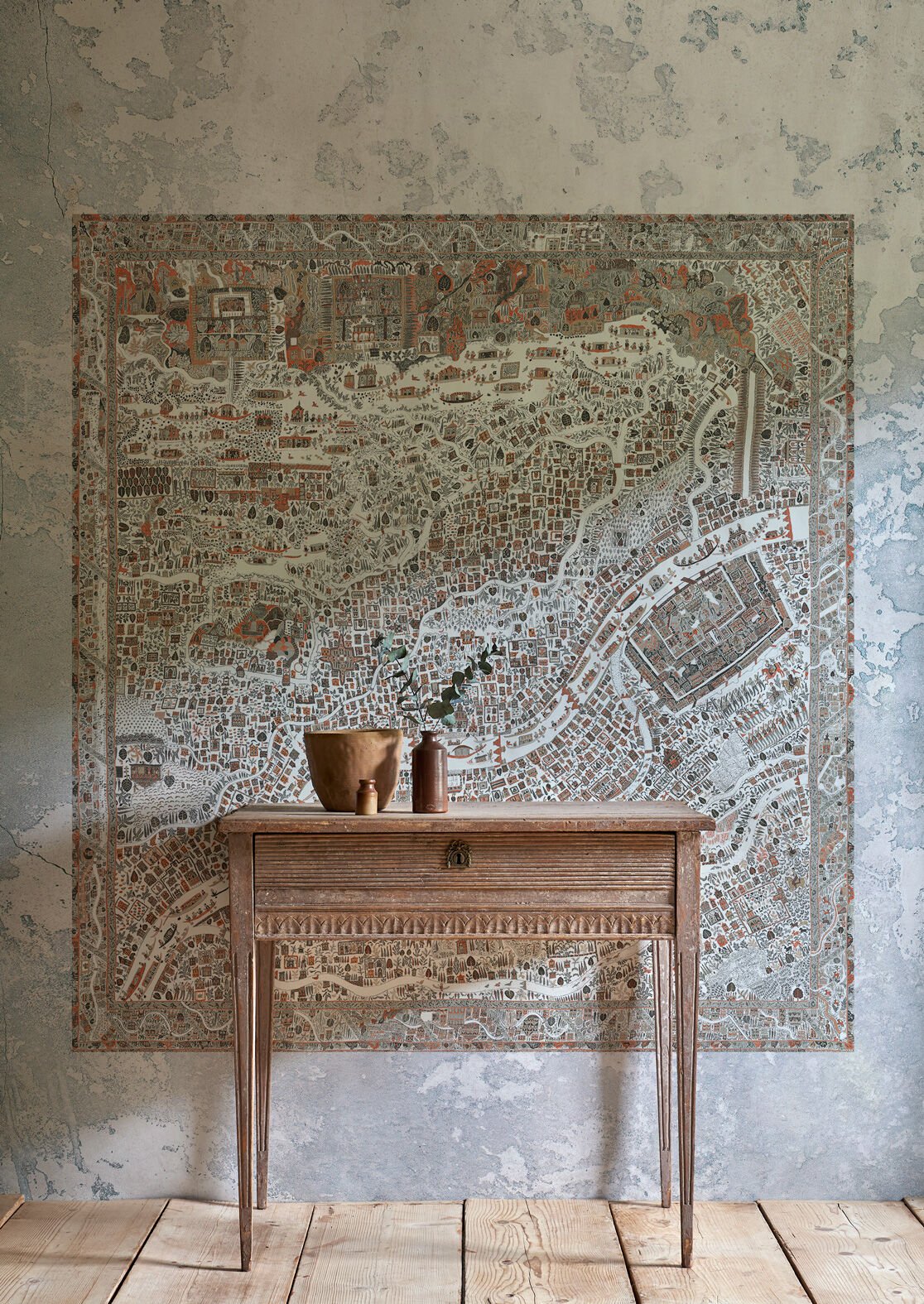 The Map Mini Wallpaper - Satsuma Soot - Lewis & Wood - Premier Wallcovering
