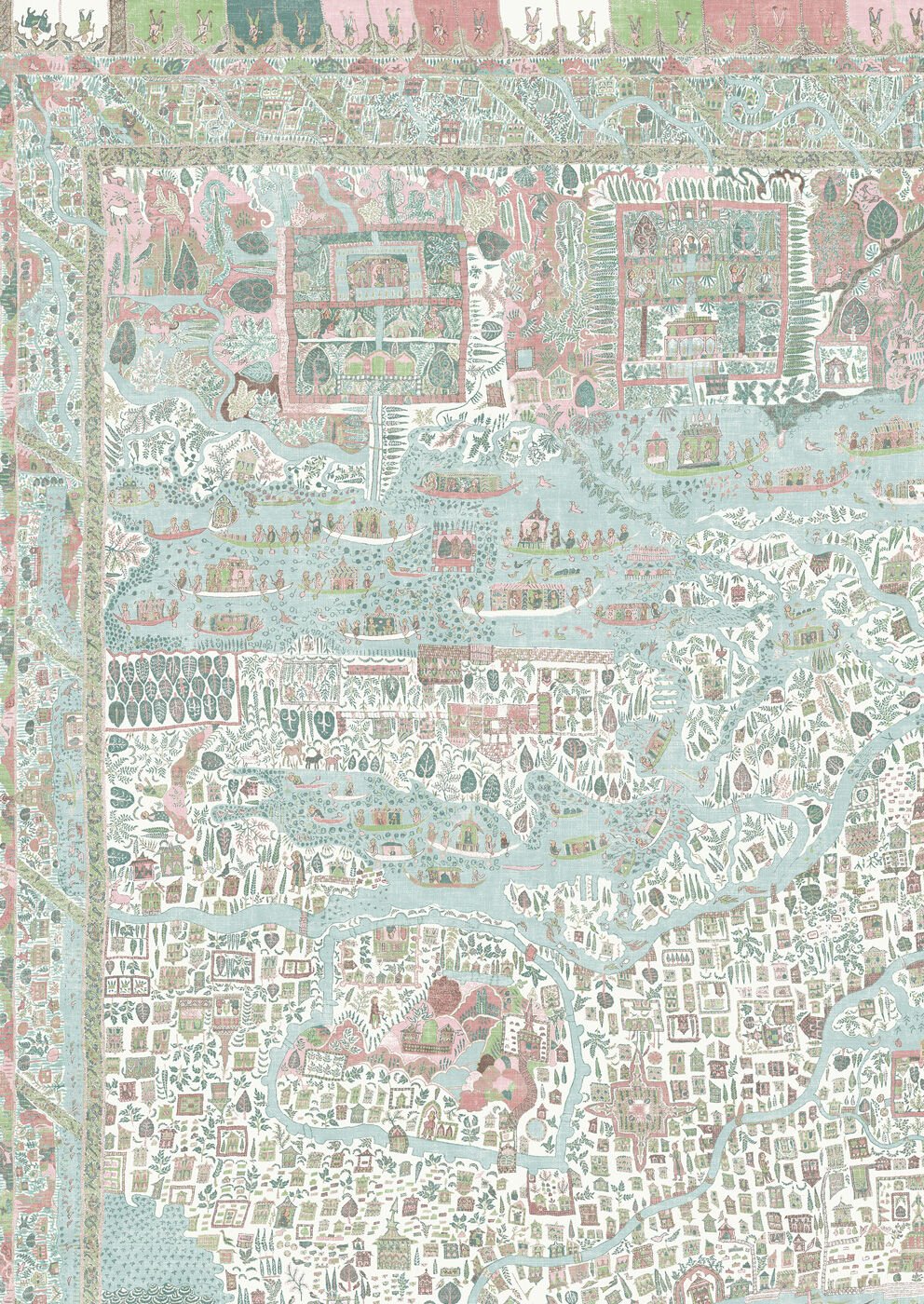 The Map Mini Wallpaper - Pistachio Rose - Lewis & Wood - Premier Wallcovering
