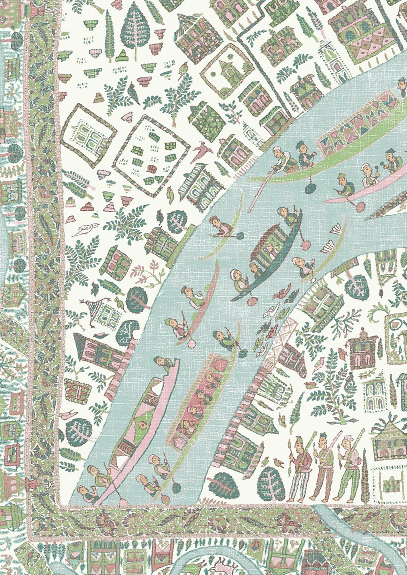 The Map Mini Wallpaper - Pistachio Rose - Lewis & Wood - Premier Wallcovering