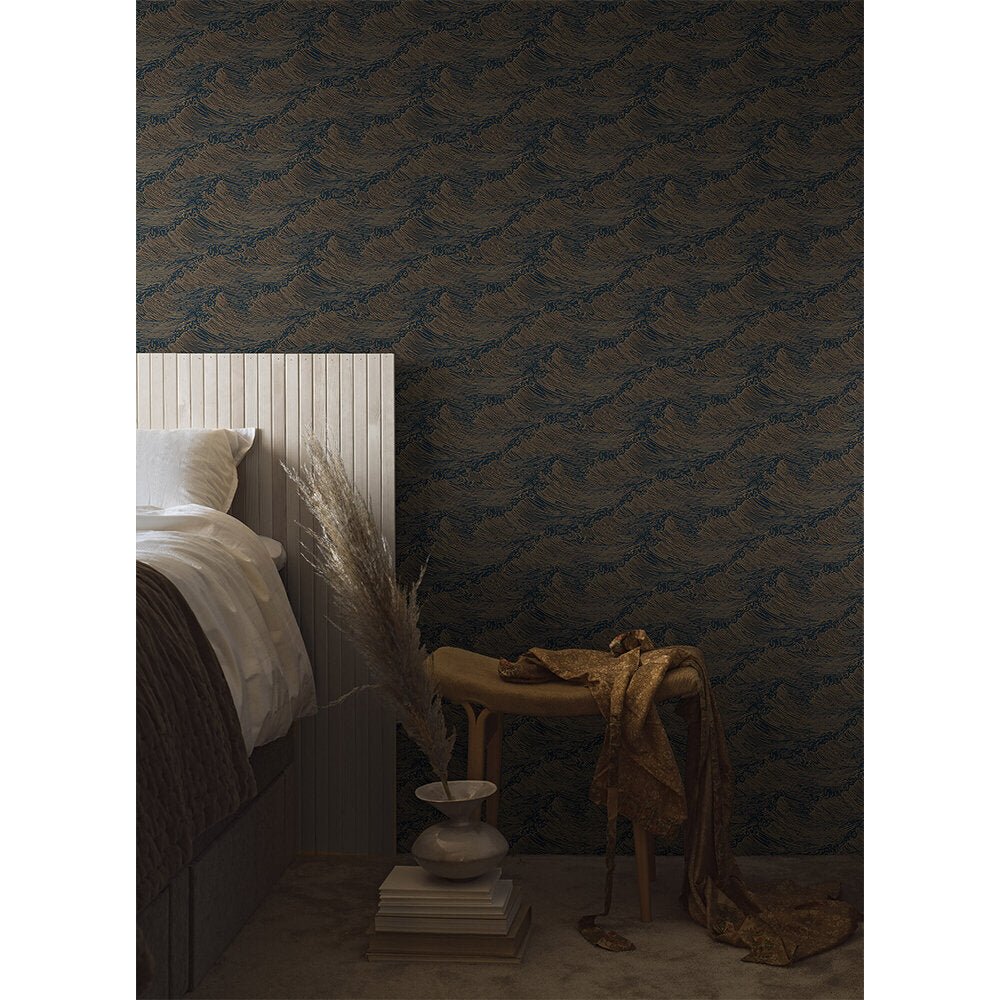 The Wave Wallpaper - Indigo and Gold - Boråstapeter - 3117 - Premier Wallcovering