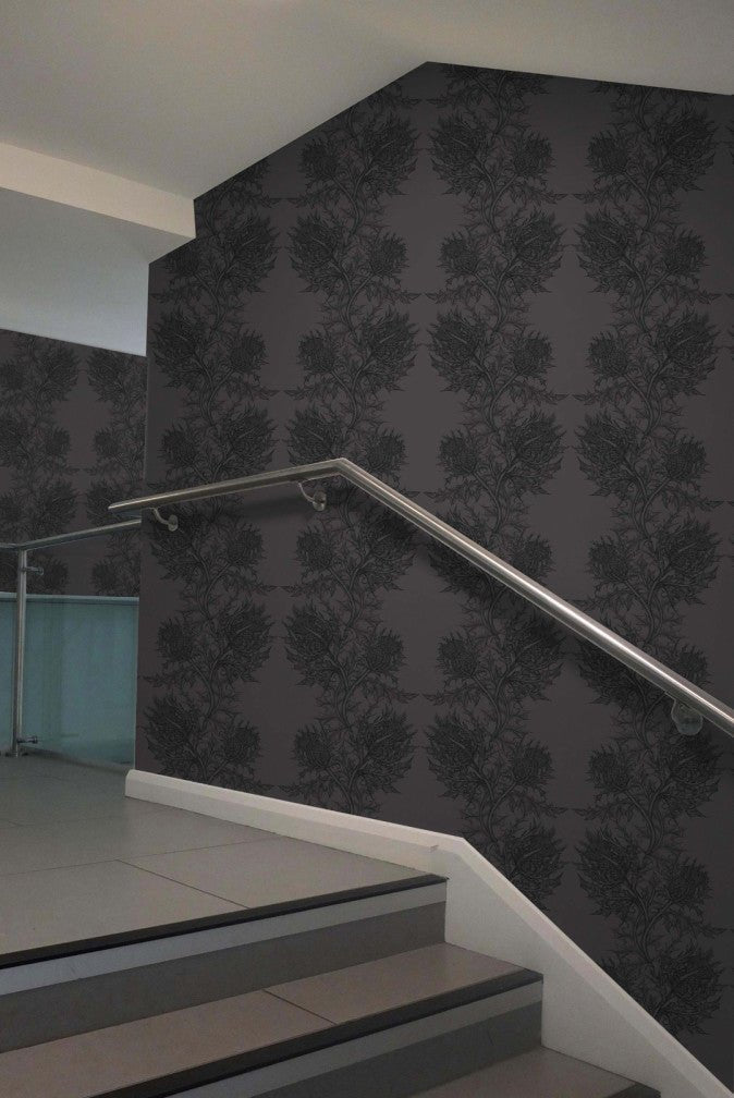 Thistle Superwide Wallpaper - Black on Black - Timorous Beasties - SWP/THL/BLK/05 - Premier Wallcovering