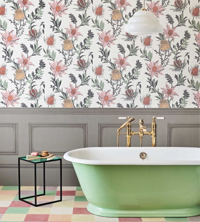 Thistle Wallpaper - Lemon & Olive on Sea Foam - 115/14042 - Cole & Son - Premier Wallcovering