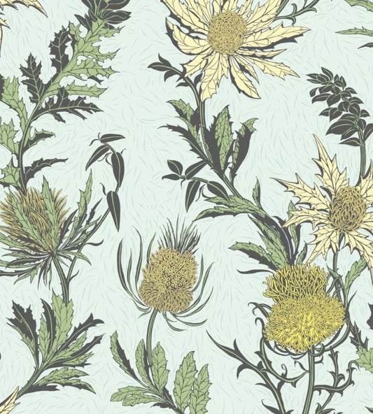 Thistle Wallpaper - Lemon & Olive on Sea Foam - 115/14042 - Cole & Son - Premier Wallcovering