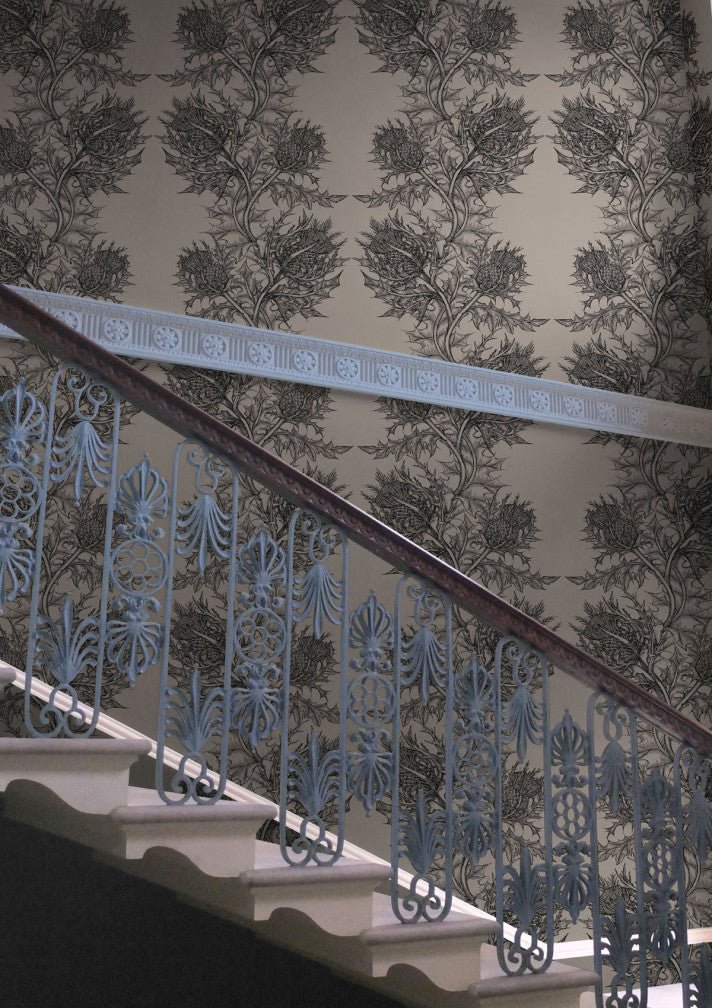 Thistle Wallpaper - Black on Stone - Timorous Beasties - HS/THL/4008/SNW - Premier Wallcovering