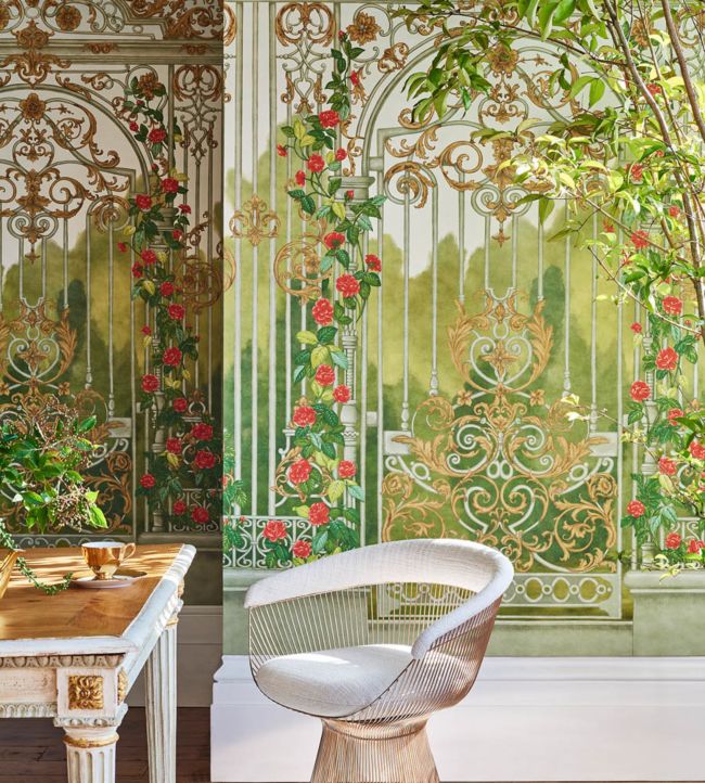 Tijou Gate Wallpaper - Spring Green, Soft Olive & Rouge - 118/8017 - Cole & Son - Premier Wallcovering