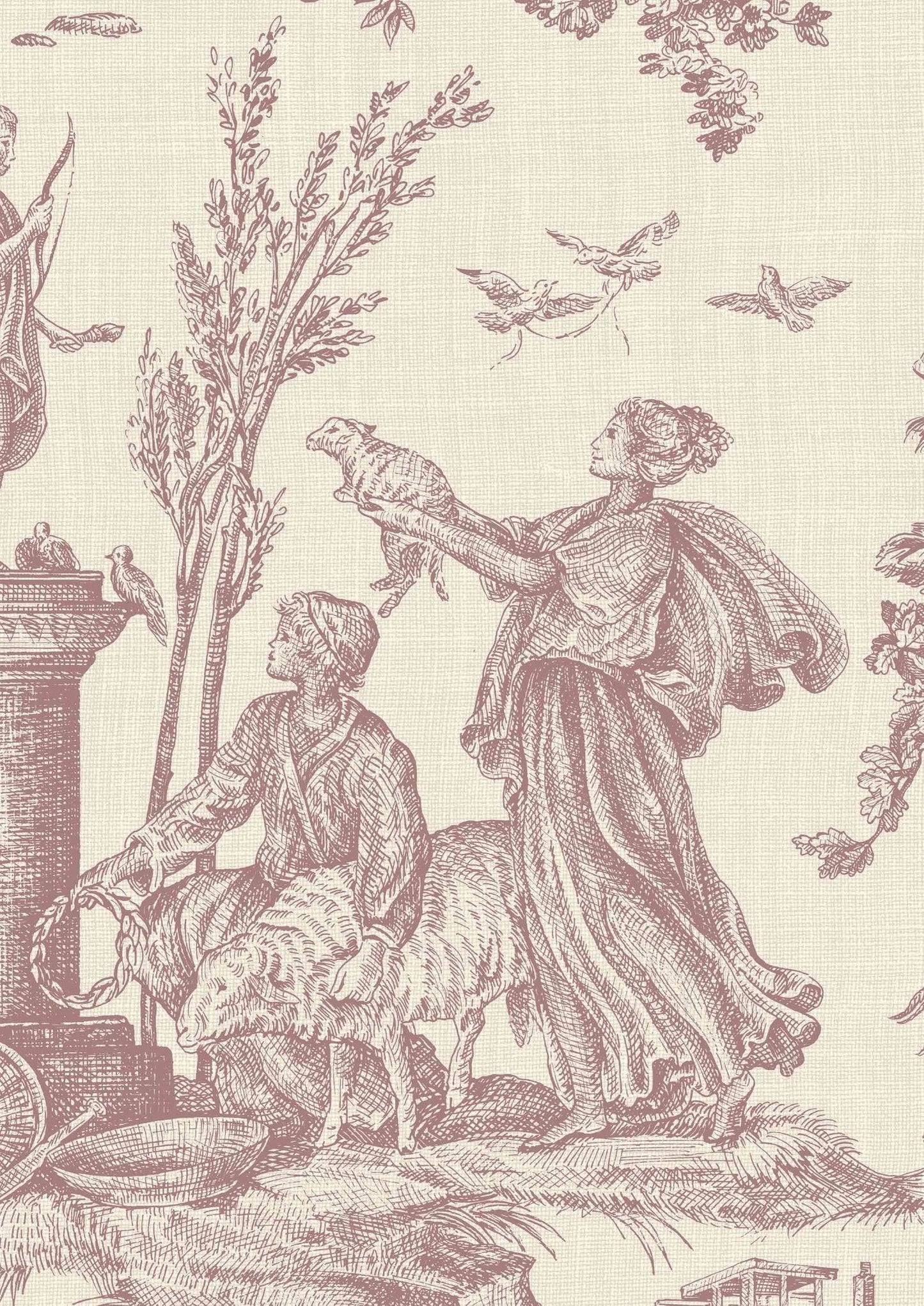 Toile Baptiste Wallpaper - Cerise - Lewis & Wood - Premier Wallcovering