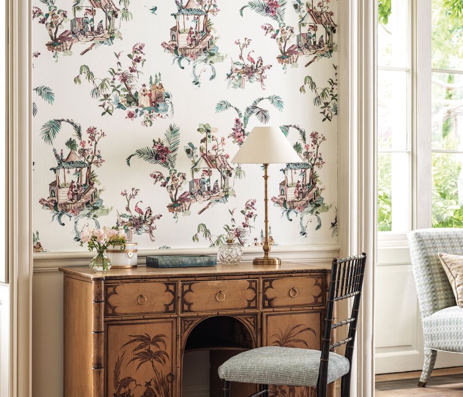 Toile Chinoise Wallpaper - Teal/ Magenta - Nina Campbell - NCW4497 - 01 - Premier Wallcovering