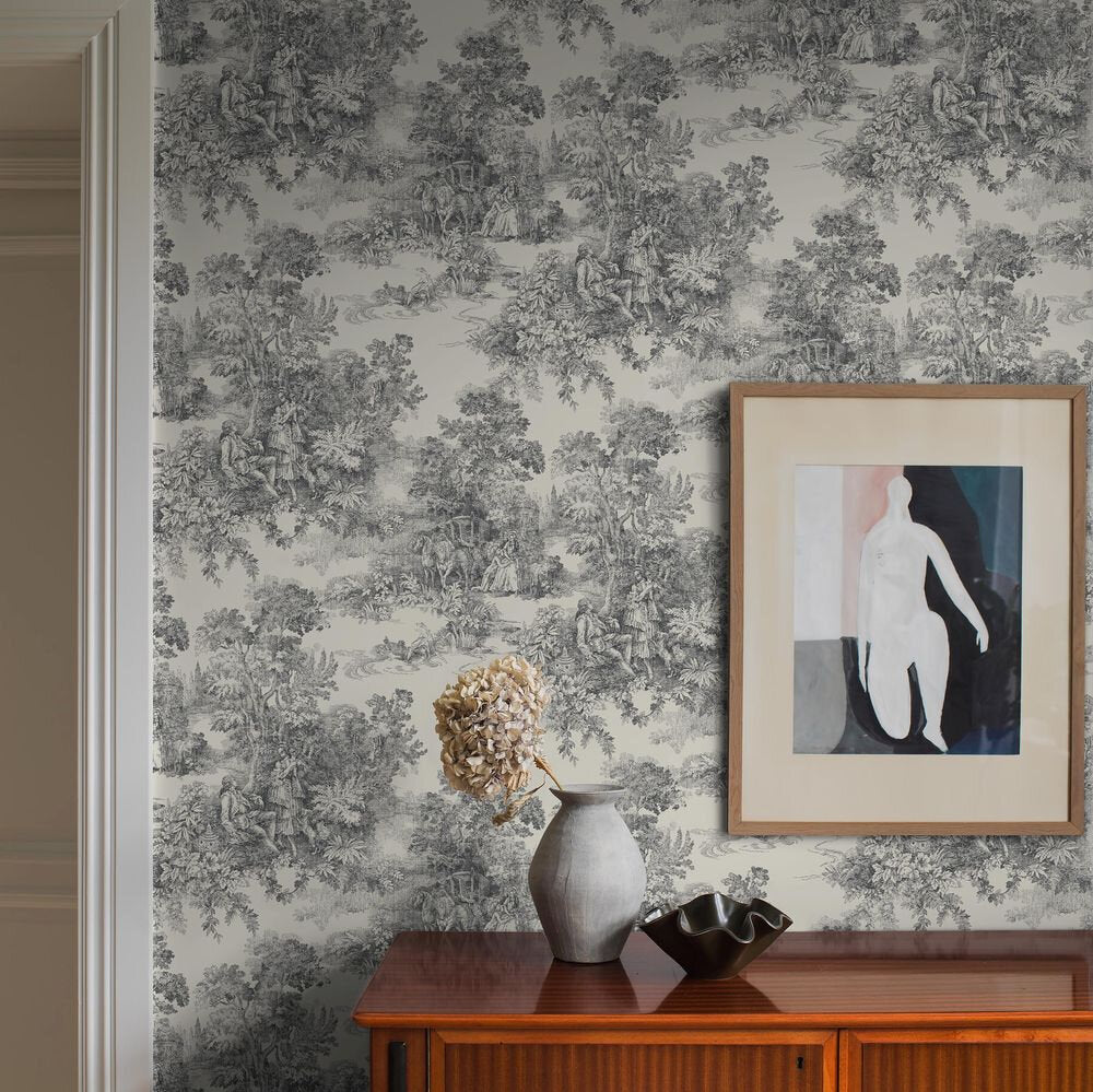 Toile de Jouy Wallpaper - Grey - Boråstapeter - 7766 - Premier Wallcovering