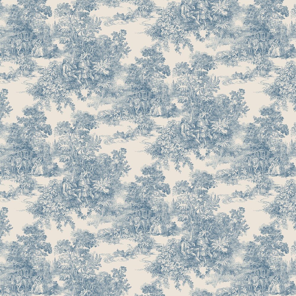 Toile de Jouy Wallpaper - Blue - Boråstapeter - 7767 - Premier Wallcovering