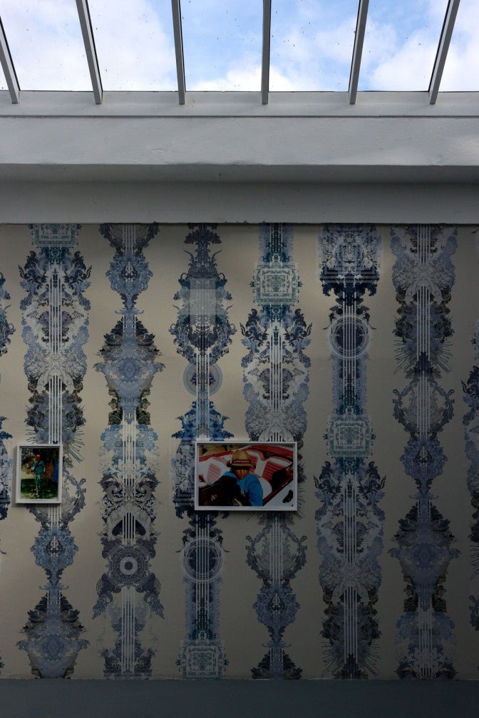 Totem Damask Wallpaper - Black & Blue - Timorous Beasties - ROR/TTD/MATT/02 - Premier Wallcovering