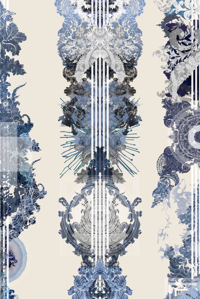 Totem Damask Wallpaper - Black & Blue - Timorous Beasties - ROR/TTD/MATT/02 - Premier Wallcovering