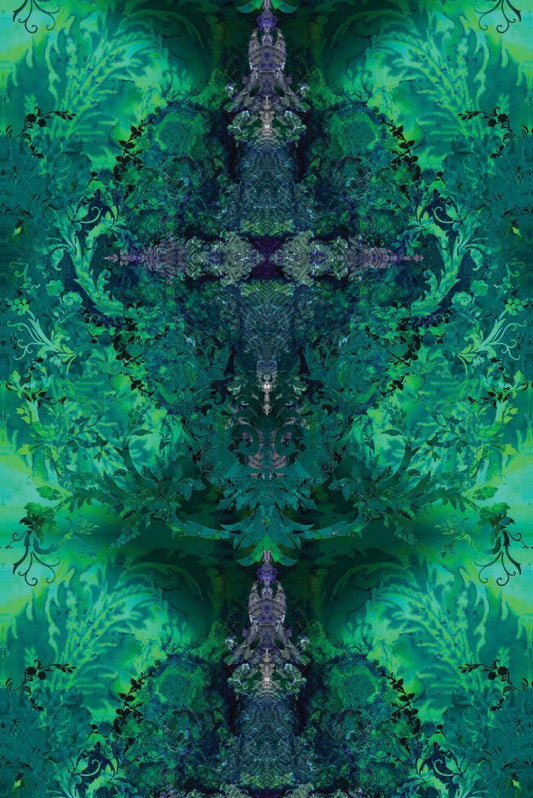 Tourmaline Damask Velvet Fabric - Green - Timorous Beasties - DIGI/TDAM/40108/01 - Premier Wallcovering