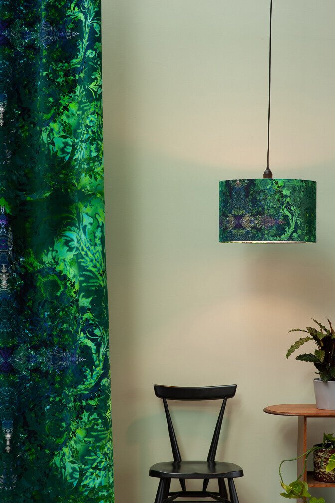 Tourmaline Damask Velvet Fabric - Green - Timorous Beasties - DIGI/TDAM/40108/01 - Premier Wallcovering