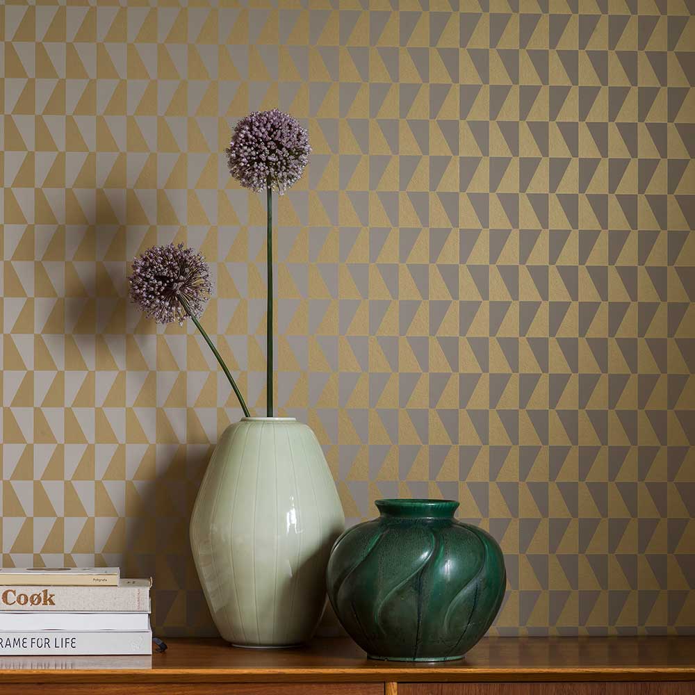 Trapez Wallpaper - Gold / Grey - Boråstapeter - 1992 - Premier Wallcovering