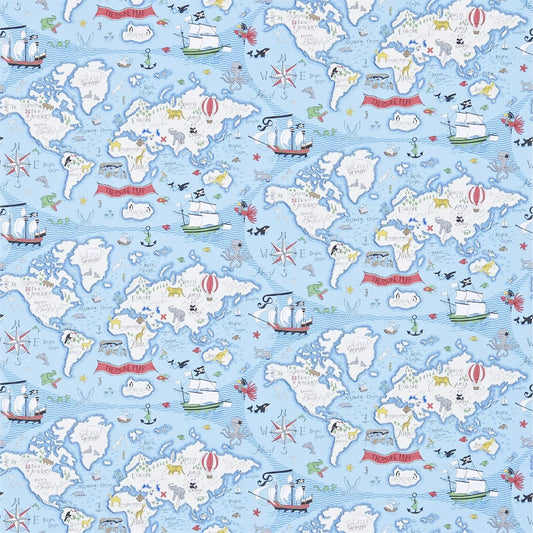 Treasure Map Wallpaper - Sea Blue - Sanderson - DLIT214038