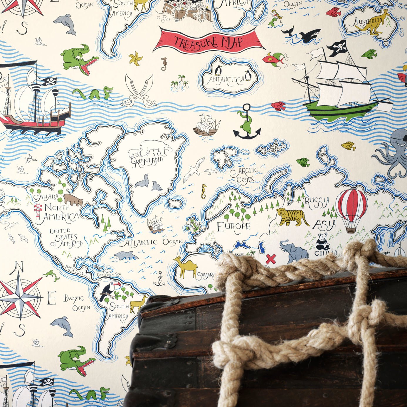 Treasure Map Wallpaper - Sea Blue - Sanderson - DLIT214038
