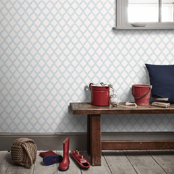 Trellis Leaves Wallpaper - Blue - Boråstapeter - 7672 - Premier Wallcovering