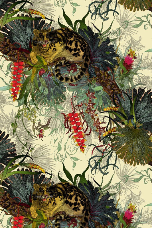 Tropical Clouded Leopard Superwide Wallpaper - Vanilla - Timorous Beasties - DWN/TCLO/OBRN/01 - Premier Wallcovering