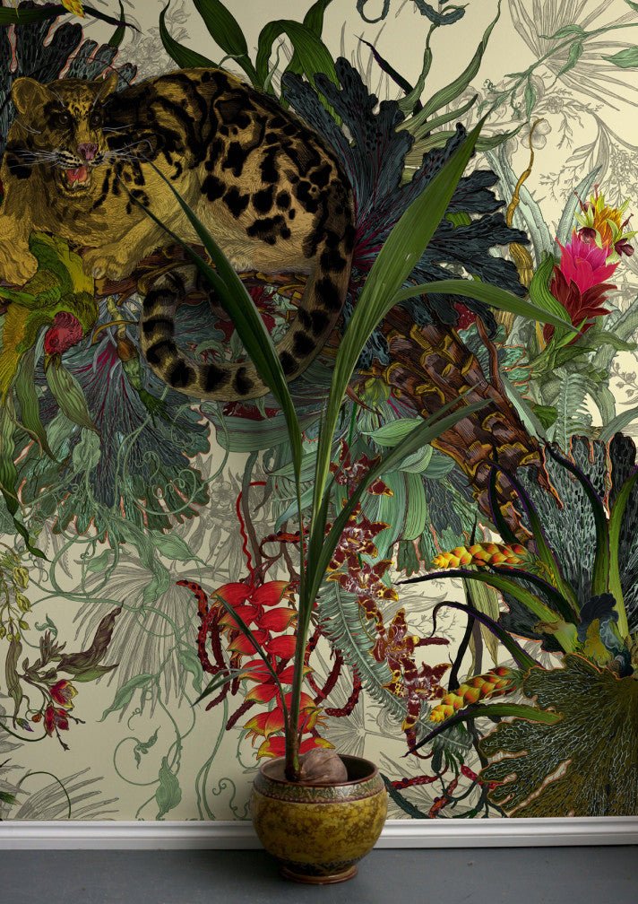 Tropical Clouded Leopard Superwide Wallpaper - Vanilla - Timorous Beasties - DWN/TCLO/OBRN/01 - Premier Wallcovering