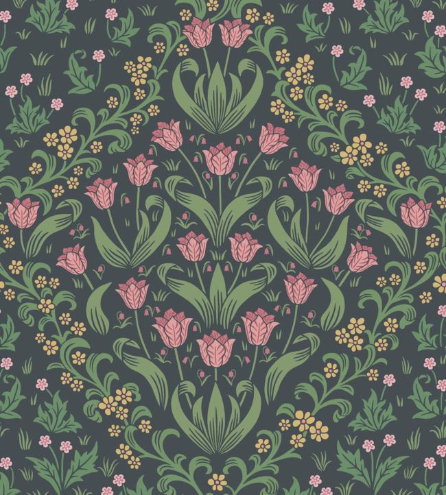 Tudor Garden Wallpaper - Plum & Olive Green on Charcoal - 118/2003 - Cole & Son - Premier Wallcovering