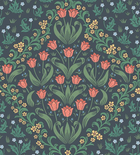 Tudor Garden Wallpaper - Rouge & Forest Green on Charcoal - 118/2002 - Cole & Son - Premier Wallcovering