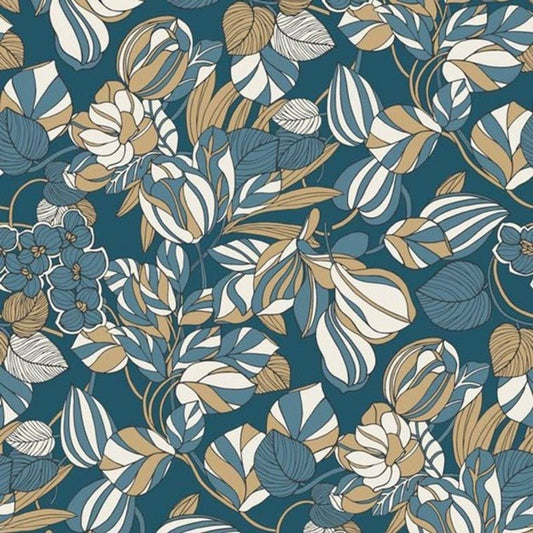 Tulipe 1930 Wallpaper - Bleu And Or - Casadeco - 85716306 - Premier Wallcovering