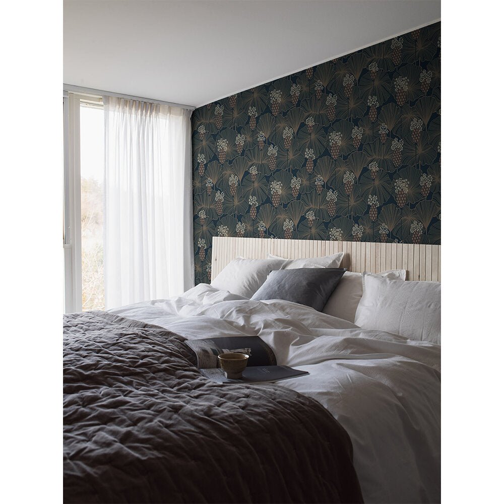 Umbrella Leaves Wallpaper - Indigo - Boråstapeter - 3118 - Premier Wallcovering