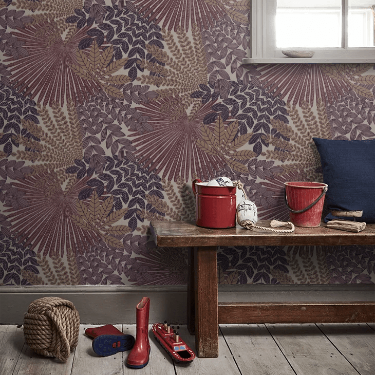 Velvet Leaves Wallpaper - Plum - Boråstapeter - 2260 - Premier Wallcovering