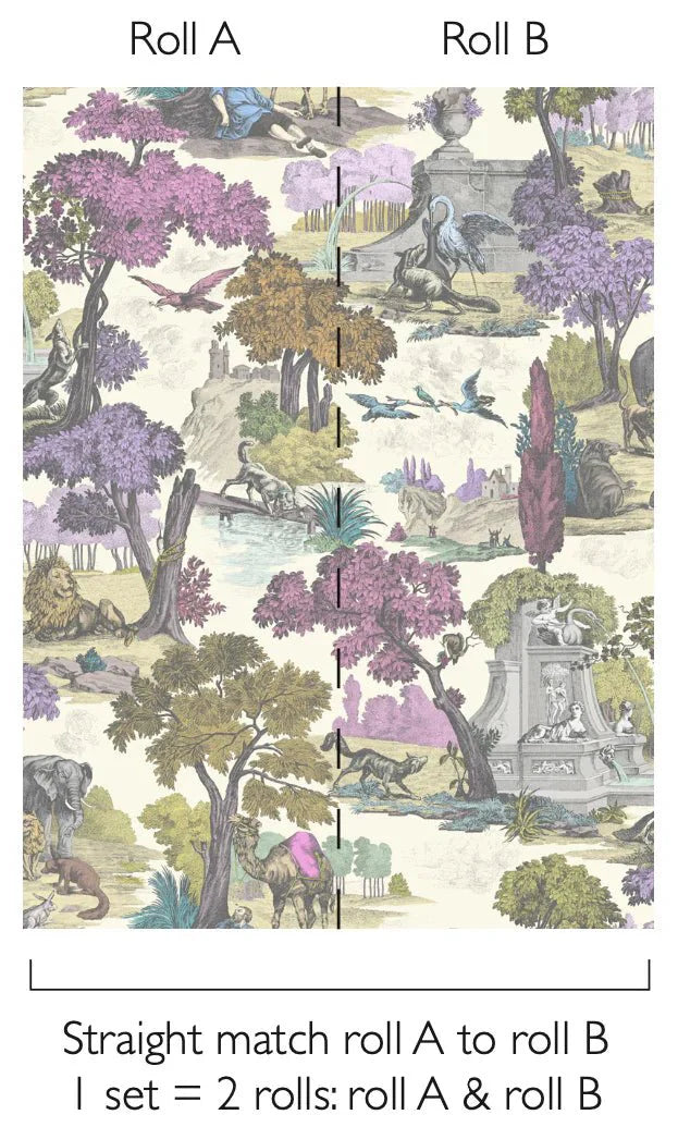 Versailles Grand (2 roll set) Folie Wallpaper - Purple & Safari on White - 99/16065 - Cole & Son - Premier Wallcovering