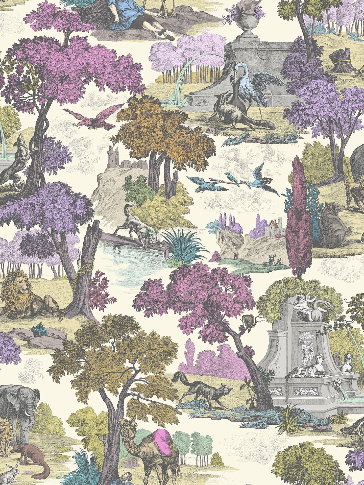 Versailles Grand (2 roll set) Folie Wallpaper - Purple & Safari on White - 99/16065 - Cole & Son - Premier Wallcovering