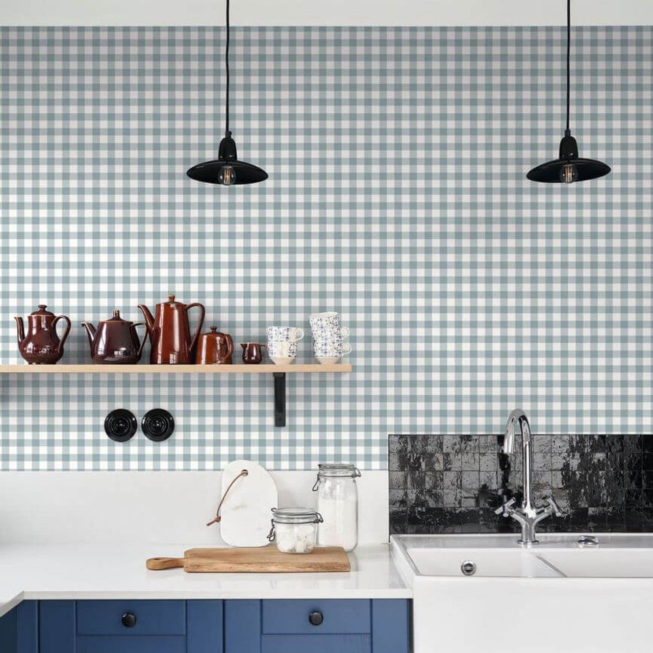 Vichy Once Upon A Time Wallpaper - Bleu Orage - Casadeco - 89266306 - Premier Wallcovering