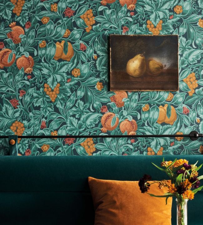 Vines of Pomona Wallpaper - Crimson & Olive on Charcoal - 116/2008 - Cole & Son - Premier Wallcovering