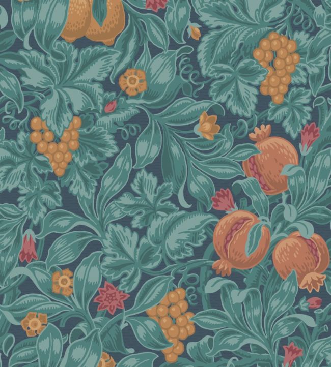 Vines of Pomona Wallpaper - Burnt Orange & Teal on Petrol - 116/2005 - Cole & Son - Premier Wallcovering