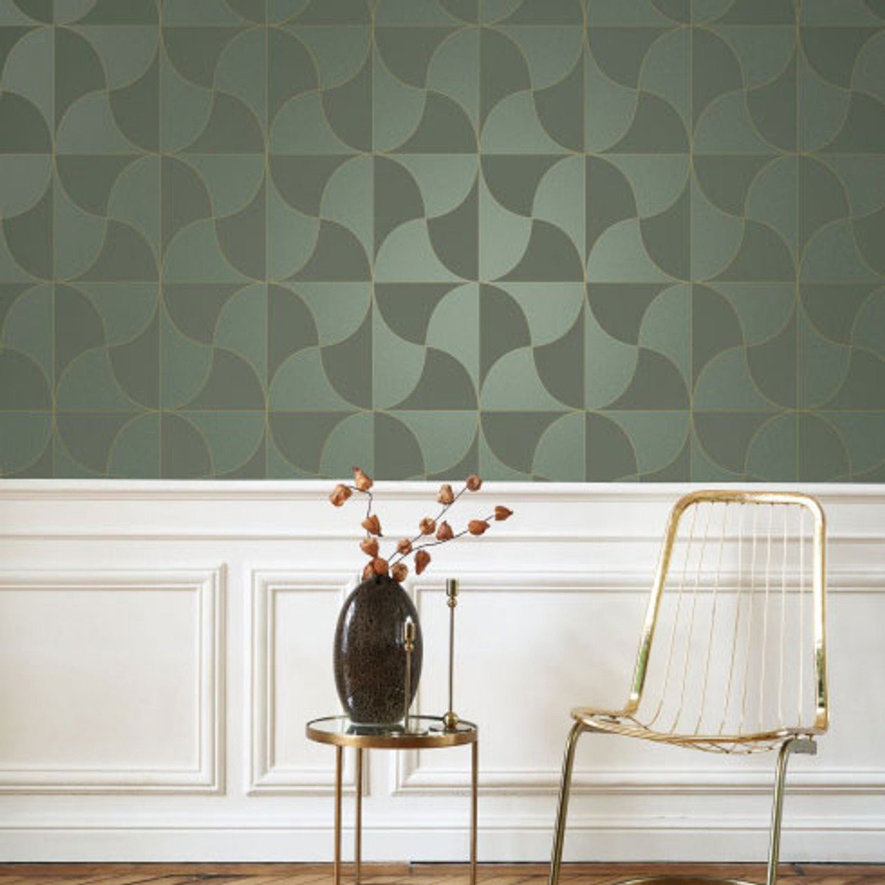 Virevolte Alchimie Wallpaper - Vert Taiga - Casadeco - 89937777 - Premier Wallcovering
